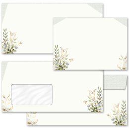 10 patterned envelopes GREEN BRANCHES in standard DIN long format (windowless)