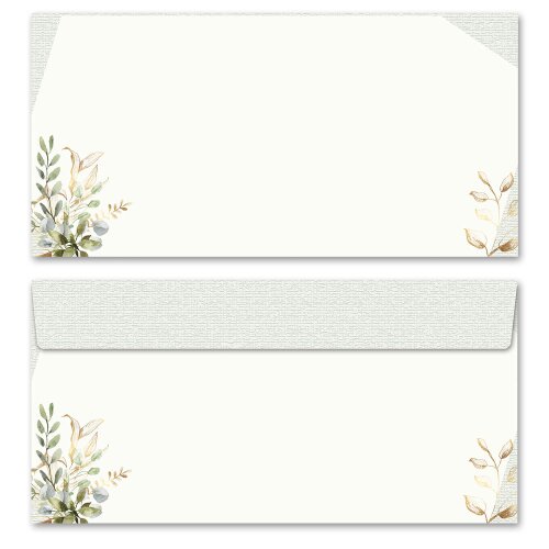 25 patterned envelopes GREEN BRANCHES in standard DIN long format (windowless) Flowers & Petals, Invitation, Paper-Media