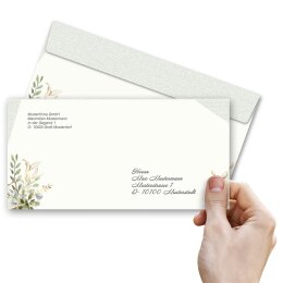100 patterned envelopes GREEN BRANCHES in standard DIN long format (windowless)