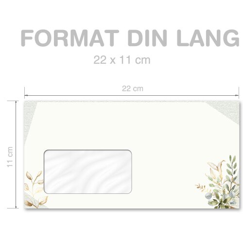 Briefumschläge GRÜNE ZWEIGE - 10 Stück DIN LANG (mit Fenster)
