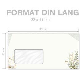 GREEN BRANCHES Briefumschläge Flowers motif CLASSIC 10 envelopes (with window), DIN LONG (220x110 mm), DLMF-8367-10