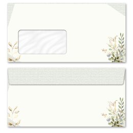 25 patterned envelopes GREEN BRANCHES in standard DIN long format (with windows) Flowers & Petals, Flowers motif, Paper-Media