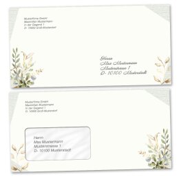 Envelopes Flowers & Petals, GREEN BRANCHES 25 envelopes (with window) - DIN LONG (220x110 mm) | Self-adhesive | Order online! | Paper-Media