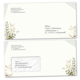 Envelopes Flowers & Petals, GREEN BRANCHES 50 envelopes (with window) - DIN LONG (220x110 mm) | Self-adhesive | Order online! | Paper-Media