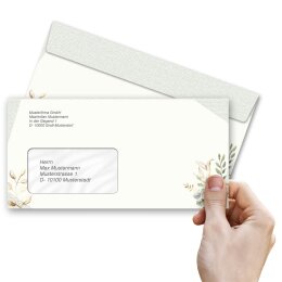 50 patterned envelopes GREEN BRANCHES in standard DIN long format (with windows)