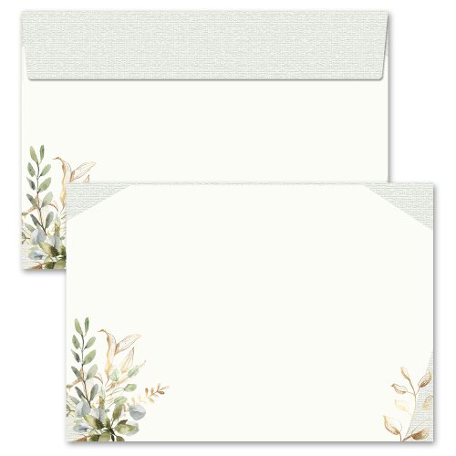 10 patterned envelopes GREEN BRANCHES in C6 format (windowless) Flowers & Petals, Nature, Paper-Media