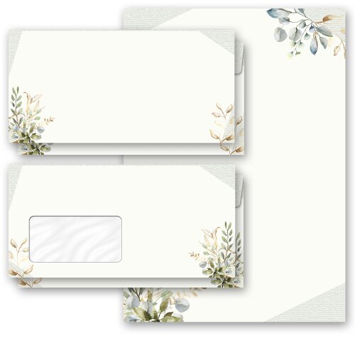 Motif Letter Paper-Sets GREEN BRANCHES Flowers & Petals, Stationery with envelope, Paper-Media