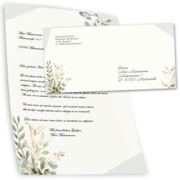 40-pc. Complete Motif Letter Paper-Set GREEN BRANCHES
