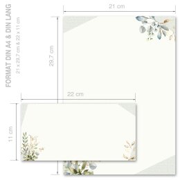 200-pc. Complete Motif Letter Paper-Set GREEN BRANCHES