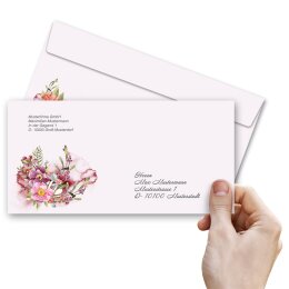 25 patterned envelopes FLOWER TIME in standard DIN long format (windowless)