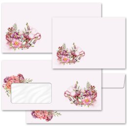 25 patterned envelopes FLOWER TIME in standard DIN long format (windowless)