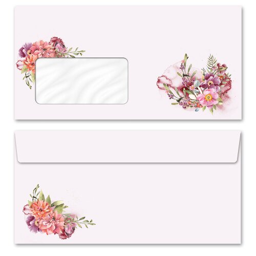 25 patterned envelopes FLOWER TIME in standard DIN long format (with windows) Flowers & Petals, Summer, Paper-Media