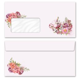 100 patterned envelopes FLOWER TIME in standard DIN long format (with windows) Flowers & Petals, Summer, Paper-Media
