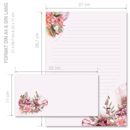 40-pc. Complete Motif Letter Paper-Set FLOWER TIME