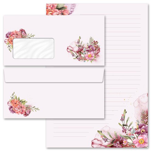 40-pc. Complete Motif Letter Paper-Set FLOWER TIME Flowers & Petals, Summer motif, Paper-Media