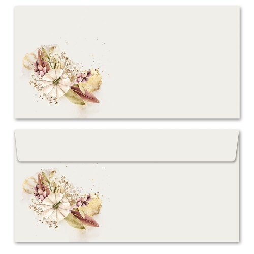 100 patterned envelopes AUTUMN GARDEN in standard DIN long format (windowless) Flowers & Petals, Seasons - Autumn, Wildflowers, Paper-Media