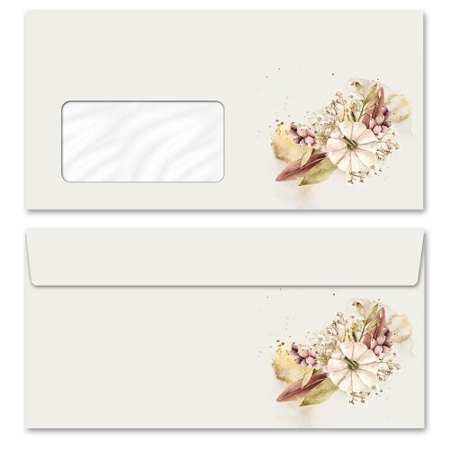 10 patterned envelopes AUTUMN GARDEN in standard DIN long format (with windows) Flowers & Petals, Seasons - Autumn, Wildflowers, Paper-Media