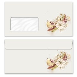 100 patterned envelopes AUTUMN GARDEN in standard DIN long format (with windows) Flowers & Petals, Seasons - Autumn, Wildflowers, Paper-Media