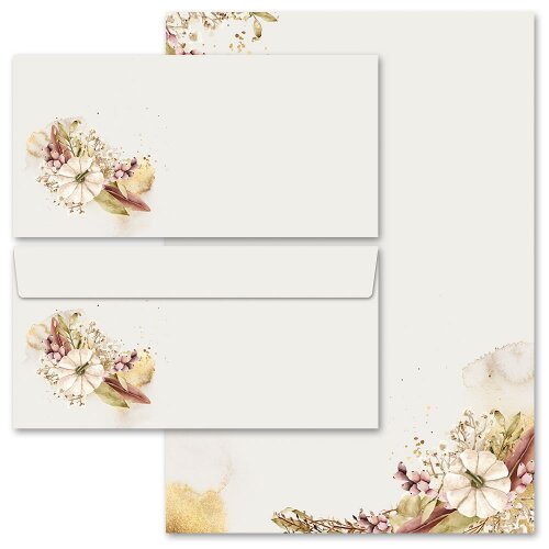20-pc. Complete Motif Letter Paper-Set AUTUMN GARDEN Flowers & Petals, Seasons - Autumn, Pumpkin, Paper-Media