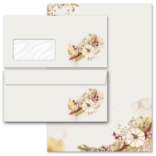 Briefpapier Set HERBSTGARTEN - 100-tlg. DL (mit Fenster) Blumen & Blüten, Jahreszeiten - Herbst, Kürbis, Paper-Media