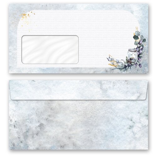 10 patterned envelopes WINTER CANDLE in standard DIN long format (with windows) Christmas, Nostalgia, Paper-Media