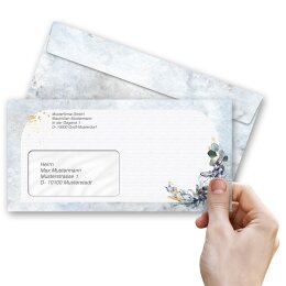 50 patterned envelopes WINTER CANDLE in standard DIN long format (with windows)