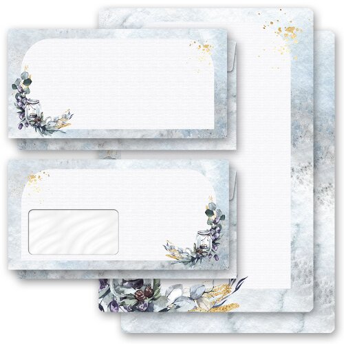WINTER CANDLE Briefpapier Sets Stationery with envelope ROUNDED , DIN A4 & DIN LONG Set., BSR-7002