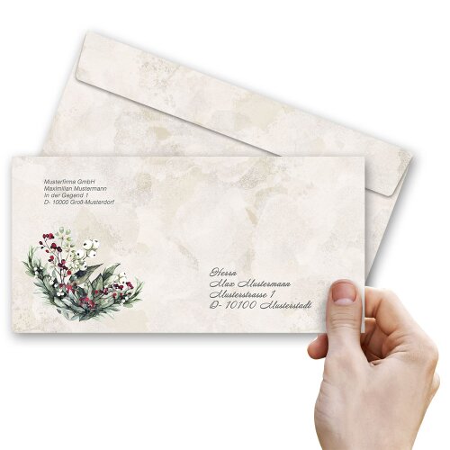10 patterned envelopes MISTLETOE in standard DIN long format (windowless)
