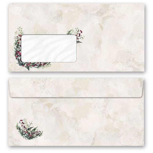 10 patterned envelopes MISTLETOE in standard DIN long format (with windows) Christmas, Christmas world, Paper-Media