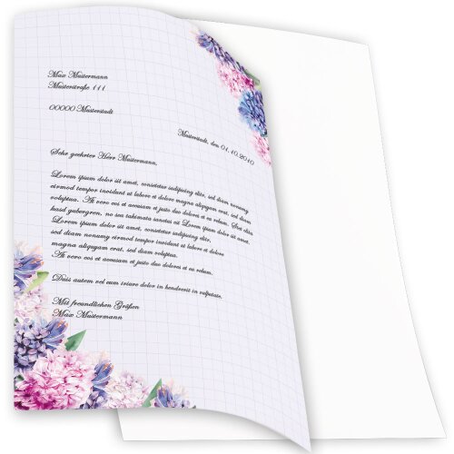Briefpapier - Motiv HYAZINTHEN | Blumen & Blüten | Hochwertiges DIN A4 Briefpapier - 100 Blatt | 90 g/m² | einseitig bedruckt | Online bestellen!