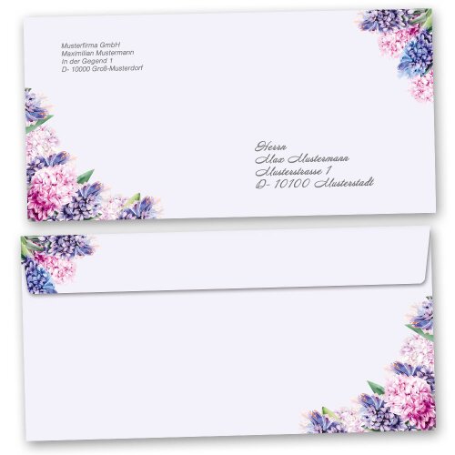 Briefumschläge Blumen & Blüten, HYAZINTHEN 25 Briefumschläge (ohne Fenster) - DIN LANG (220x110 mm) | selbstklebend | Online bestellen! | Paper-Media
