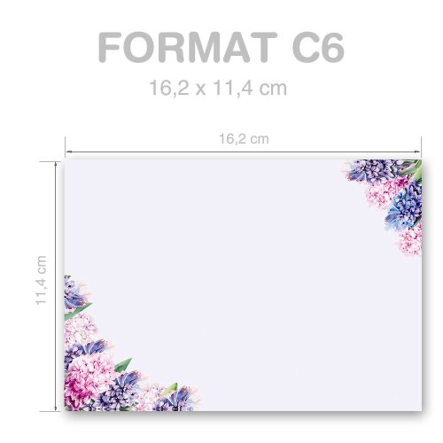 Briefumschläge Blumen & Blüten, HYAZINTHEN 10 Briefumschläge - DIN C6 (162x114 mm) | selbstklebend | Online bestellen! | Paper-Media