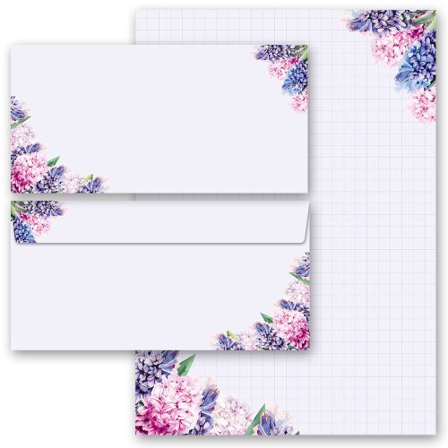 Briefpapier Set HYAZINTHEN - 20-tlg. DL (ohne Fenster) Blumen & Blüten, Geschenkset, Paper-Media