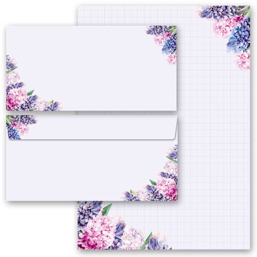 Briefpapier Set HYAZINTHEN - 100-tlg. DL (ohne Fenster) Blumen & Blüten, Geschenkset, Paper-Media