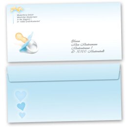 25 patterned envelopes BABY PACIFIER (BLUE) in standard DIN long format (windowless)