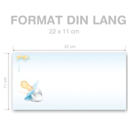 25 patterned envelopes BABY PACIFIER (BLUE) in standard DIN long format (windowless)
