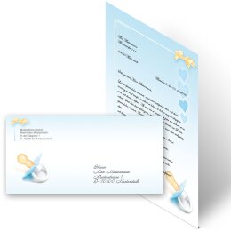 25 patterned envelopes BABY PACIFIER (BLUE) in standard DIN long format (windowless)