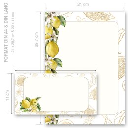 Briefpapier Set ZITRONEN - 20-tlg. DL (ohne Fenster)