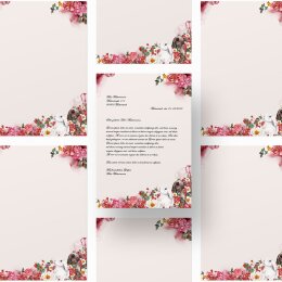 20 fogli di carta da lettera decorati Fiori & Petali CONIGLIETTI DI FIORE DIN A4 -