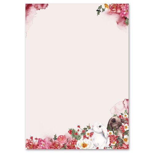 Motif Letter Paper! FLOWER BUNNIES 100 sheets DIN A6 Flowers & Petals, Animals Spring motif Paper-Media