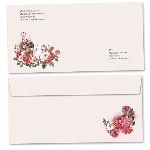 Briefumschläge Blumen & Blüten, BLUMENHASEN 10 Briefumschläge (ohne Fenster) - DIN LANG (220x110 mm) | selbstklebend | Online bestellen! |