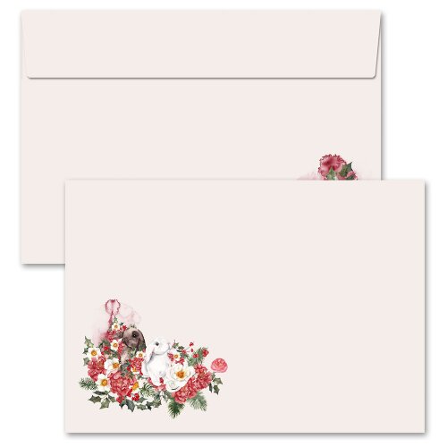 Briefumschläge BLUMENHASEN - 100 Stück C6 (ohne Fenster) Blumen & Blüten, Tierwelt Frühlingsmotiv Paper-Media