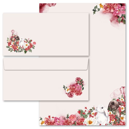20-pc. Complete Motif Letter Paper-Set FLOWER BUNNIES Flowers & Petals, Animals Spring motif Paper-Media