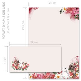 40-pc. Complete Motif Letter Paper-Set FLOWER BUNNIES