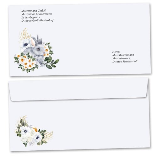 Briefumschläge Blumen & Blüten, HASENWIESE 25 Briefumschläge (ohne Fenster) - DIN LANG (220x110 mm) | selbstklebend | Online bestellen! | Paper-Media