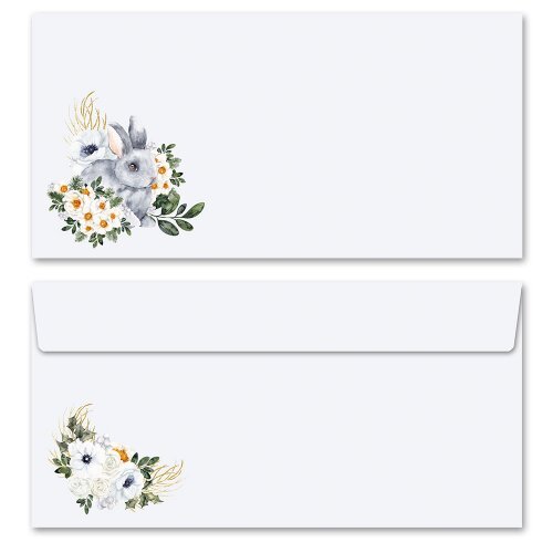 25 patterned envelopes BUNNY MEADOW in standard DIN long format (windowless) Flowers & Petals, Animals, Animals, Paper-Media