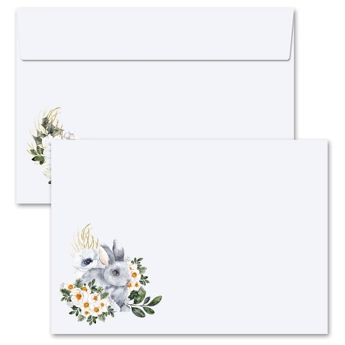 10 patterned envelopes BUNNY MEADOW in C6 format (windowless) Flowers & Petals, Animals, Animals, Paper-Media
