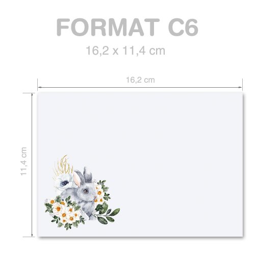 Briefumschläge Blumen & Blüten, HASENWIESE 25 Briefumschläge - DIN C6 (162x114 mm) | selbstklebend | Online bestellen! | Paper-Media
