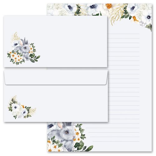 20-pc. Complete Motif Letter Paper-Set BUNNY MEADOW Flowers & Petals, Animals, Animals, Paper-Media