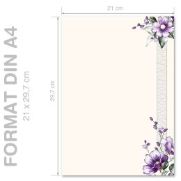 Motif Letter Paper! PURPLE FLOWERS 20 sheets DIN A4